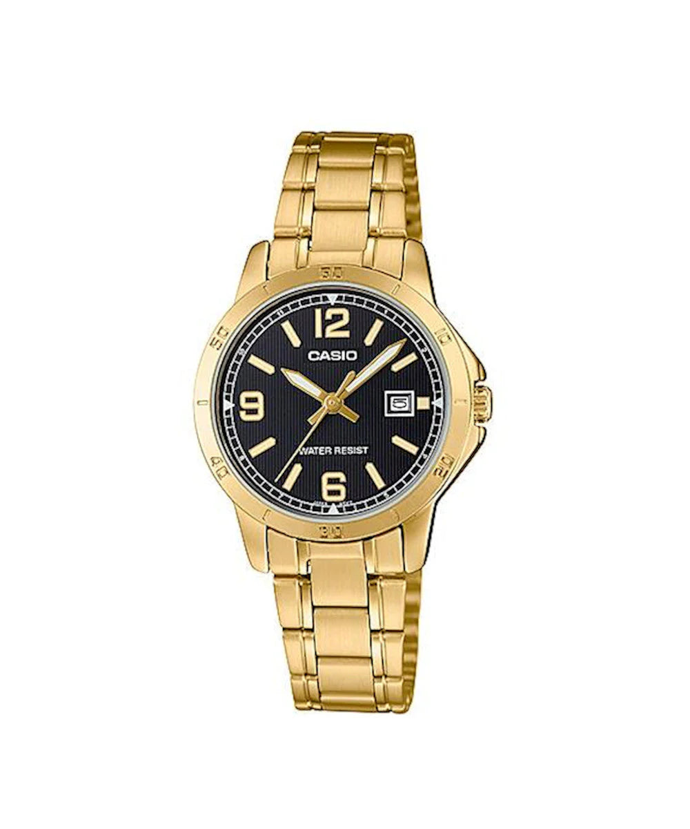 CASIO ACERO DORADO TABLERO NEGRO DAMA REF: LTP-V004G-1BUDF
