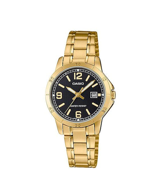 CASIO ACERO DORADO TABLERO NEGRO DAMA REF: LTP-V004G-1BUDF